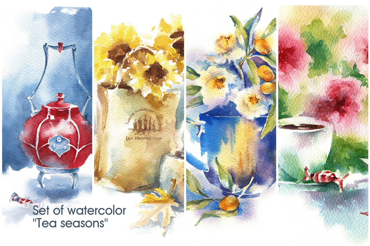 Set of watercolor Tea seasons, an Illustration by Ksenia Selianko (Photo 1 of 2)