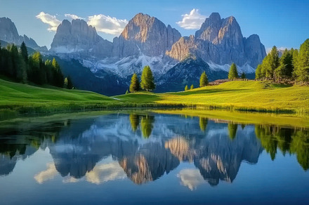 Lake at sunset reflects mountains, a Photo by Beautiful things