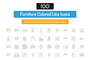 100 Furniture Colored Line Icons, an Outline Icon by Creative Stall (Thumbnail 1 of 2)