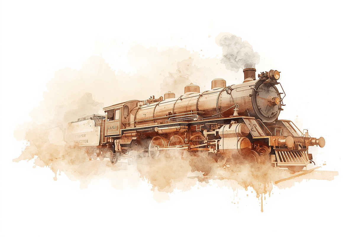 Vintage Steam Train Watercolor Clipa, an Illustration by hafijul (Photo 7 of 12)