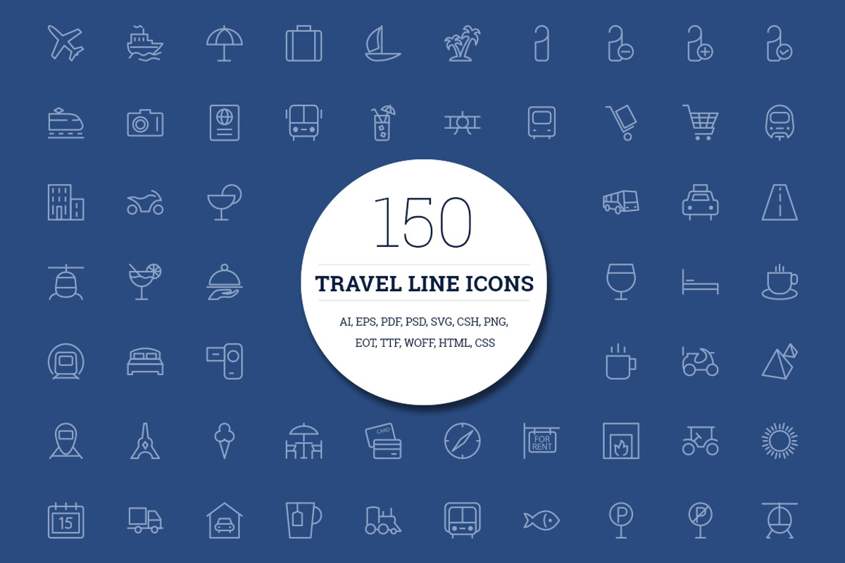 150 Travel Line Icons