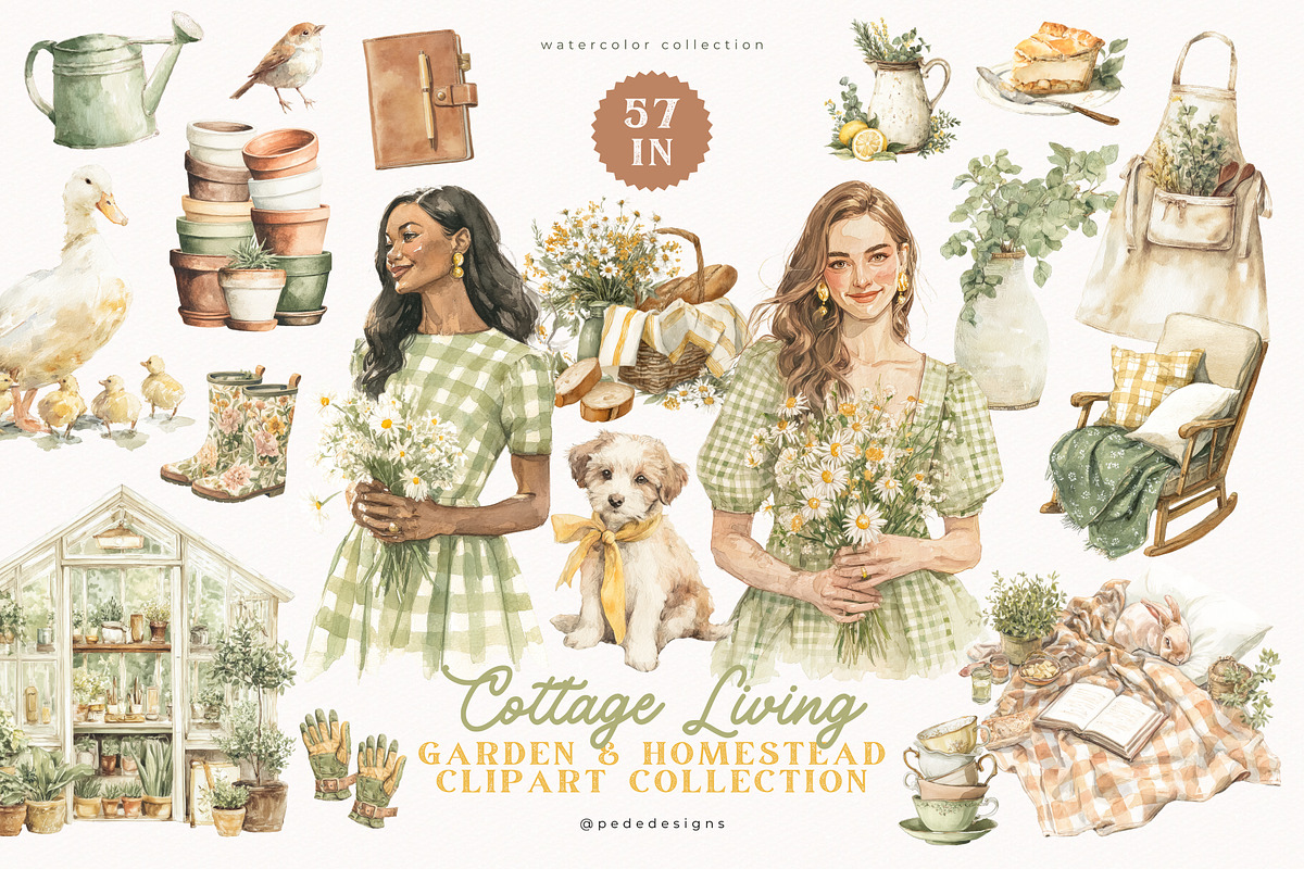 Cottage Living Collection, a Decorative Illustration by PeDe Designs