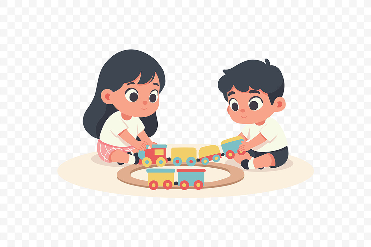 Kids Playing Toy Train Illustration, a Person Illustration by Partikusi Design (Photo 3 of 3)
