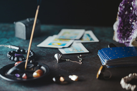 Tarot cards and crystals featuring tarot, woo, and wicca, an Arts & Entertainment Photo by Edalin's Store