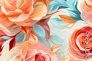 TROPICAL ROSES. Seamless Bundle Of 8