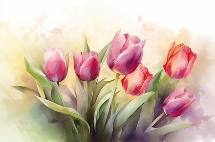 Beautiful floral set with watercolor spring tulip flowers. Spring concept. Gene, a Photo by José Manuel Gelpi