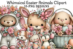 Whimsical Easter Animals Clipart, an Illustration by Daily.Designs