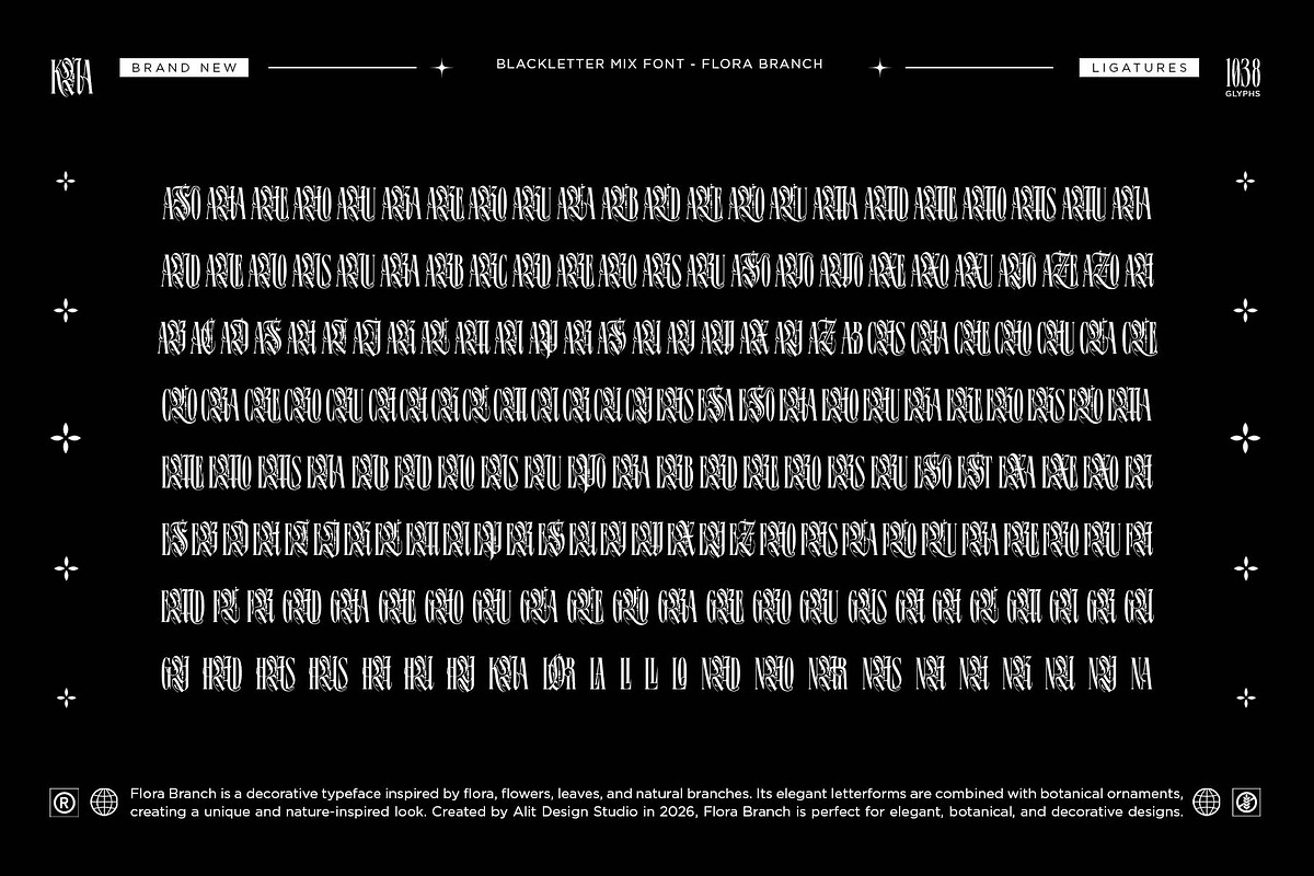 Flora Branch Typeface, a Blackletter Font by alit design (Photo 14 of 20)