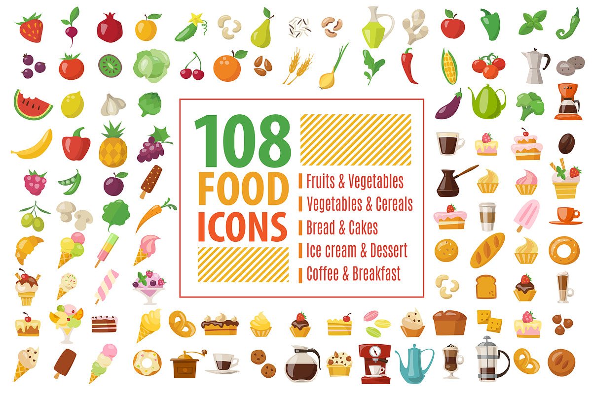 108 food icons, a Graphic by Giraffarte (Photo 1 of 3)