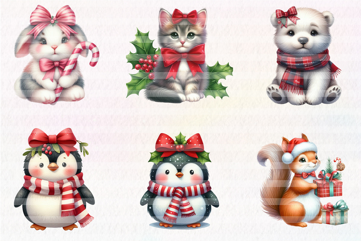 Cute Animal Christmas with Bow, an Illustration by CreationArt (Photo 5 of 5)
