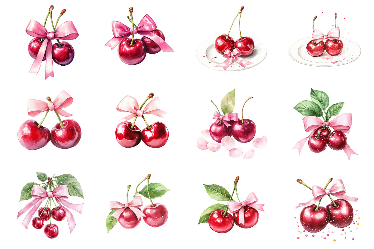 Coquette Cherries with Pink Bow, an Illustration by Design Market (Photo 3 of 3)