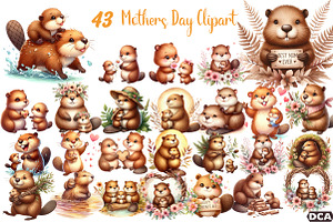 American Beaver Mother's Day Clipart, an Illustration by DreamCafeArt