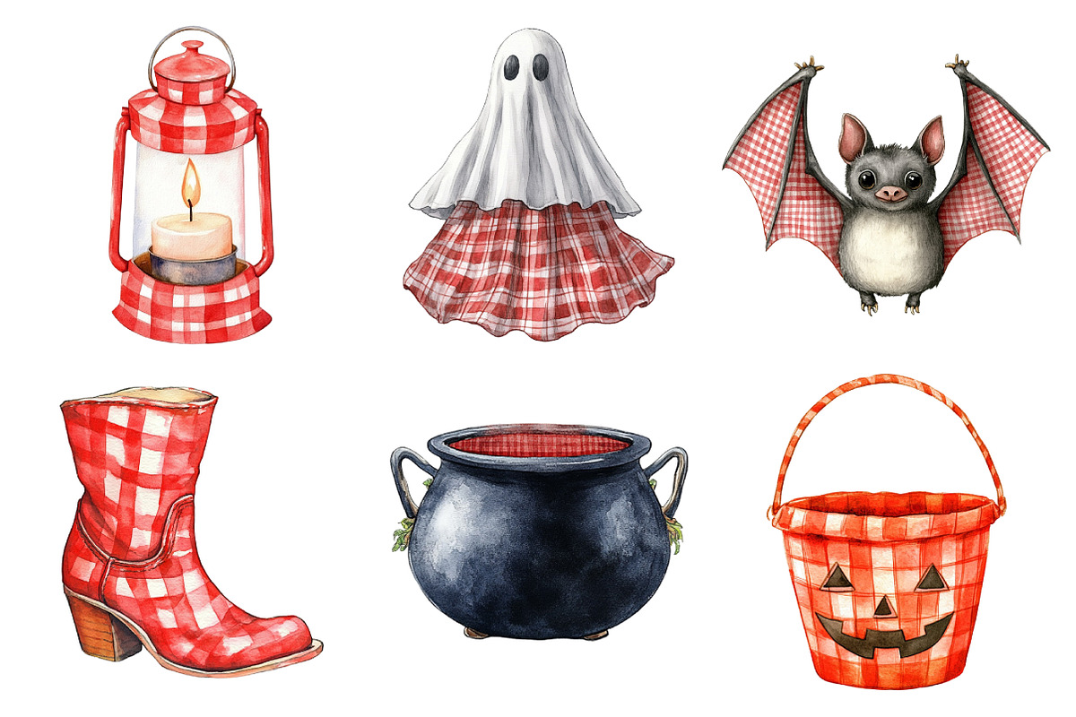 Watercolor Red Gingham Halloween, an Illustration by Daily.Designs (Photo 2 of 4)