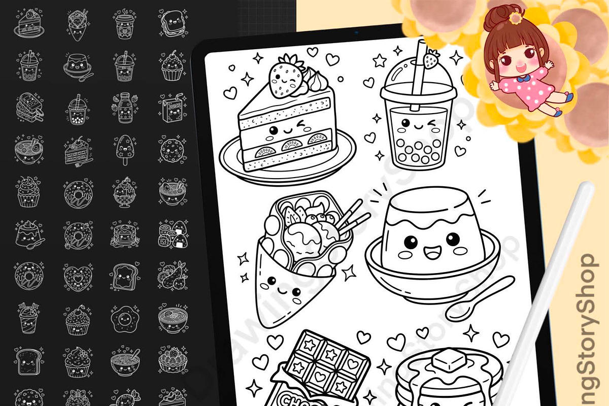 150 Procreate Sweet Doodle Stamps, a Brush Add-On by DrawingStoryShop (Photo 1 of 6)