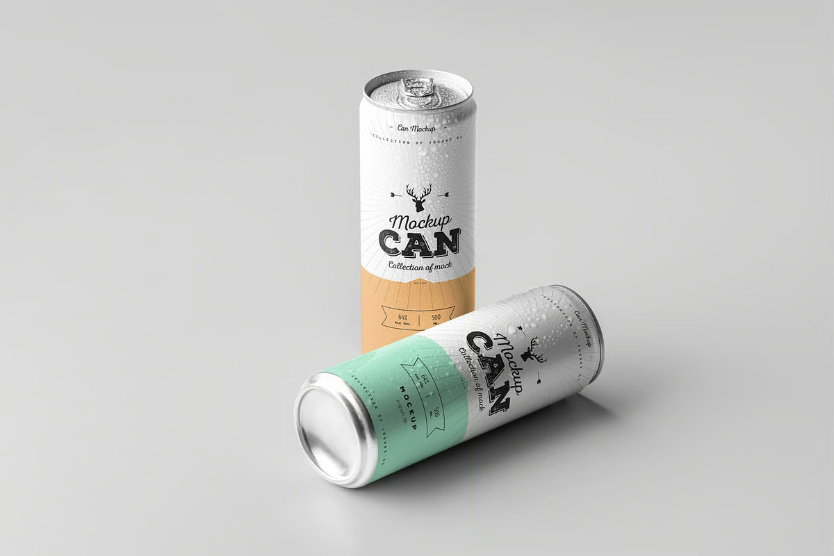 Standing and Lying Soda Can Mockup, an Advertising Mockup by DesignRushMarket (Photo 2 of 2)