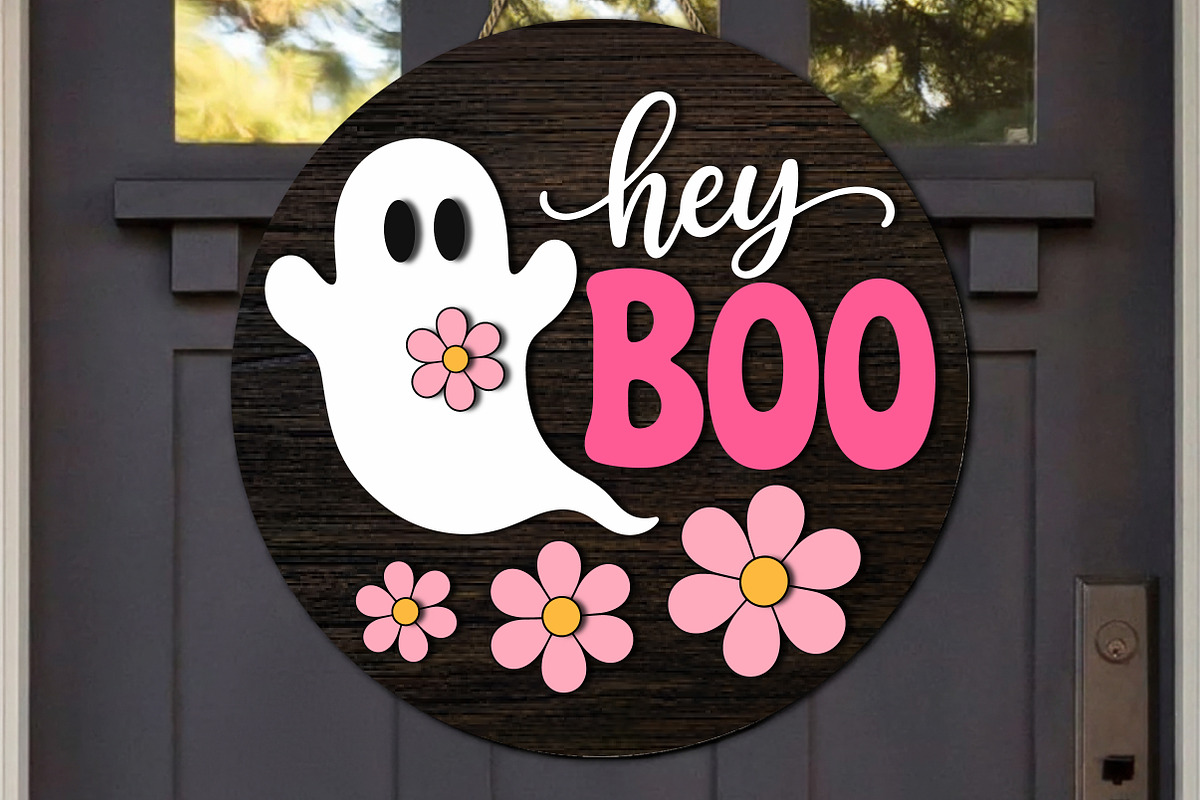 Hey Boo Floral Ghost Laser Cut SVG, an Object Graphic by OK Design (Photo 2 of 3)