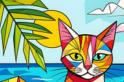 Cubistic Sun Bathing Cat, an Animal Illustration by Sharon Schwalbe (Thumbnail 1 of 2)