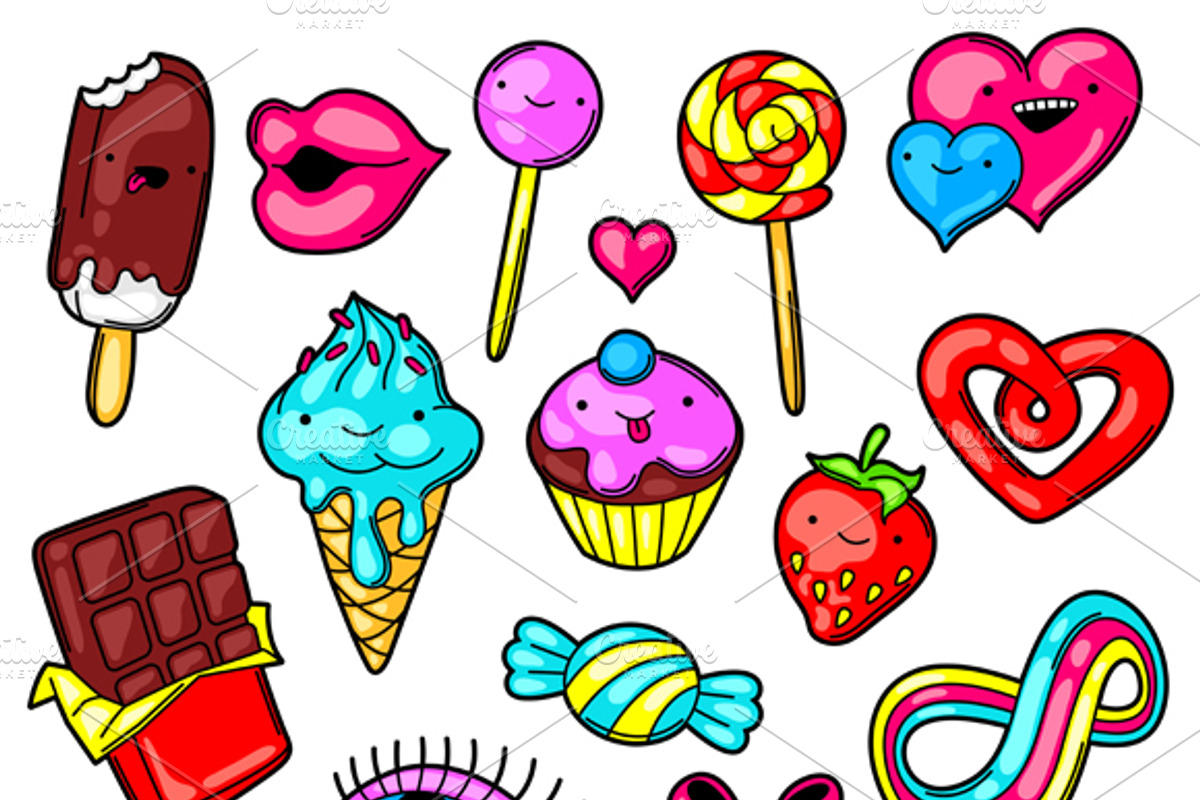 Set of kawaii sweet objects., an Object Graphic by incomible | Creative ...