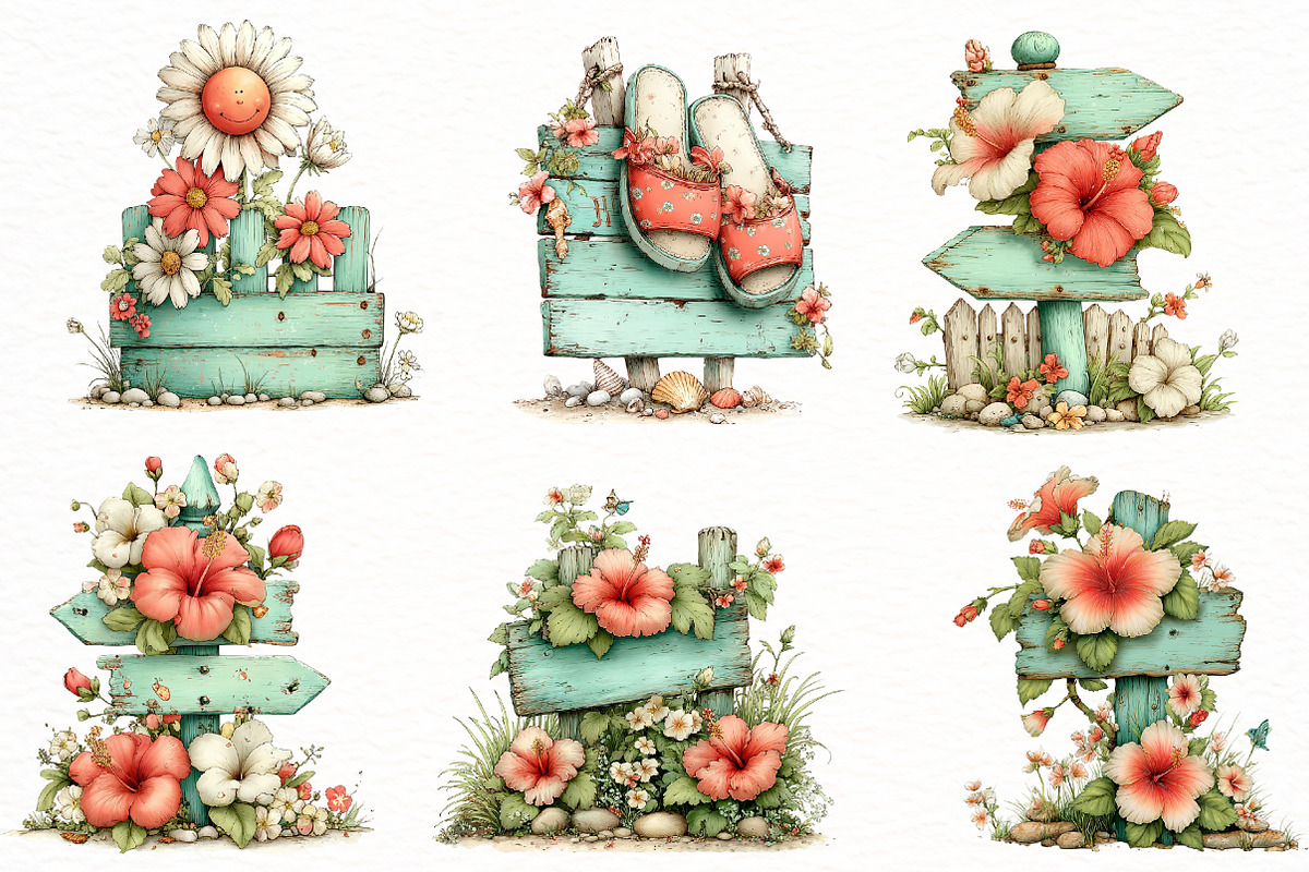 Whimsical summer wooden Clipart, an Illustration by Designworld (Photo 2 of 8)