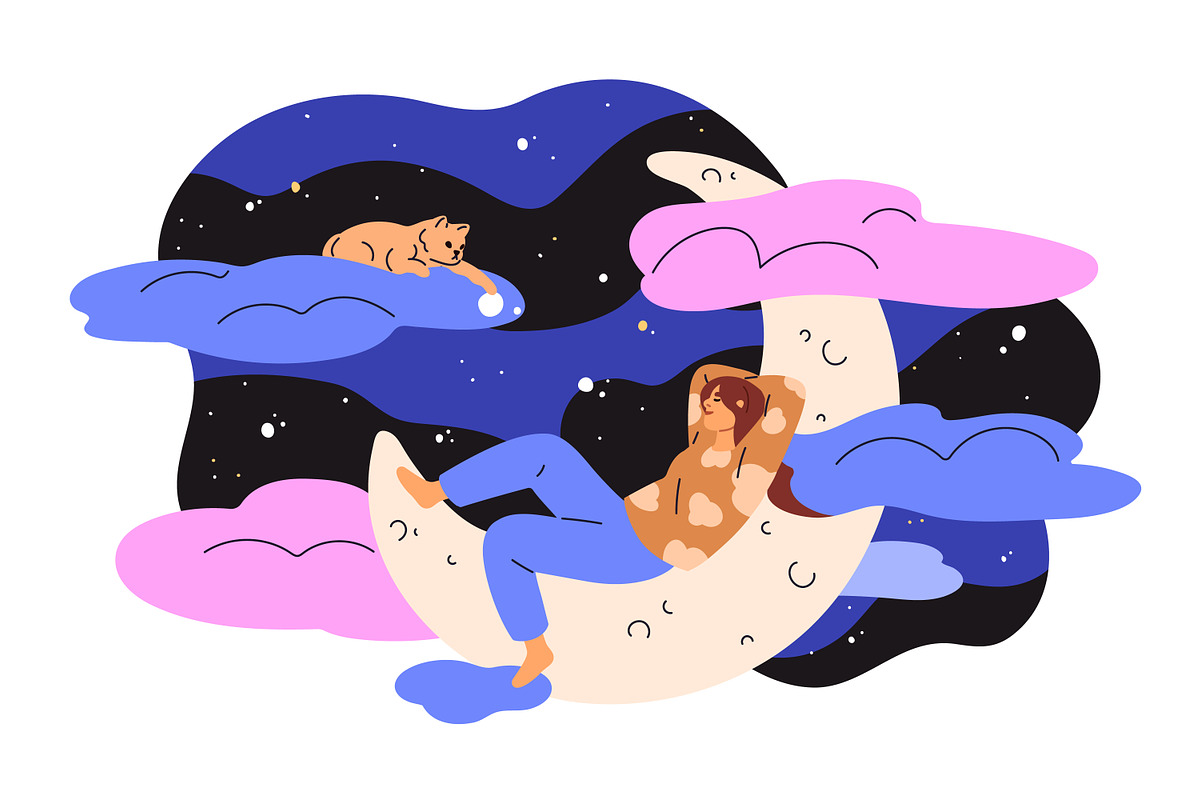 Sleeping people have dreams at night, a Person Illustration by Good Studio (Photo 3 of 12)