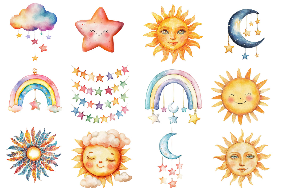 Sun Moon Star Nursery Clipart, an Illustration by Designworld (Photo 2 of 5)