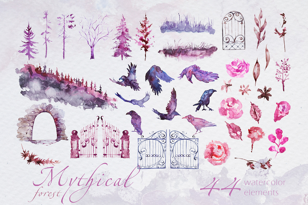 Watercolor Mythical Forest Clipart, an Animal Illustration by ArtCreationsDesign (Photo 4 of 5)