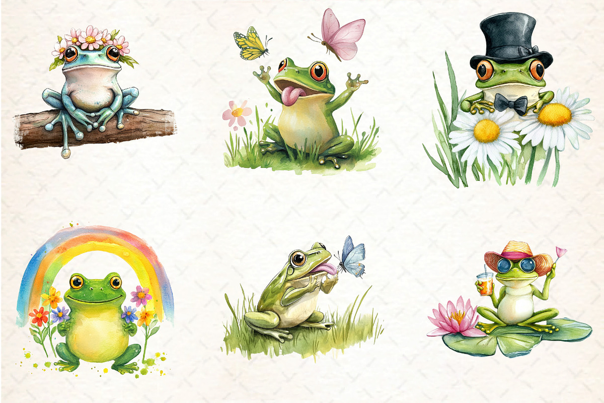 Spring Funny Frog Clipart, an Illustration by DreamCafeArt (Photo 2 of 5)
