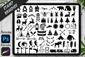 Procreate Camping Stamps Brushes.