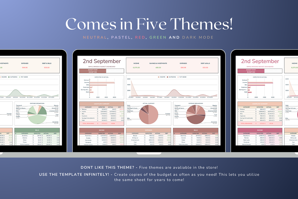 Simple Biweekly Budget - Darkmode, a Templates & Theme by The Creative Plans co (Photo 2 of 10)