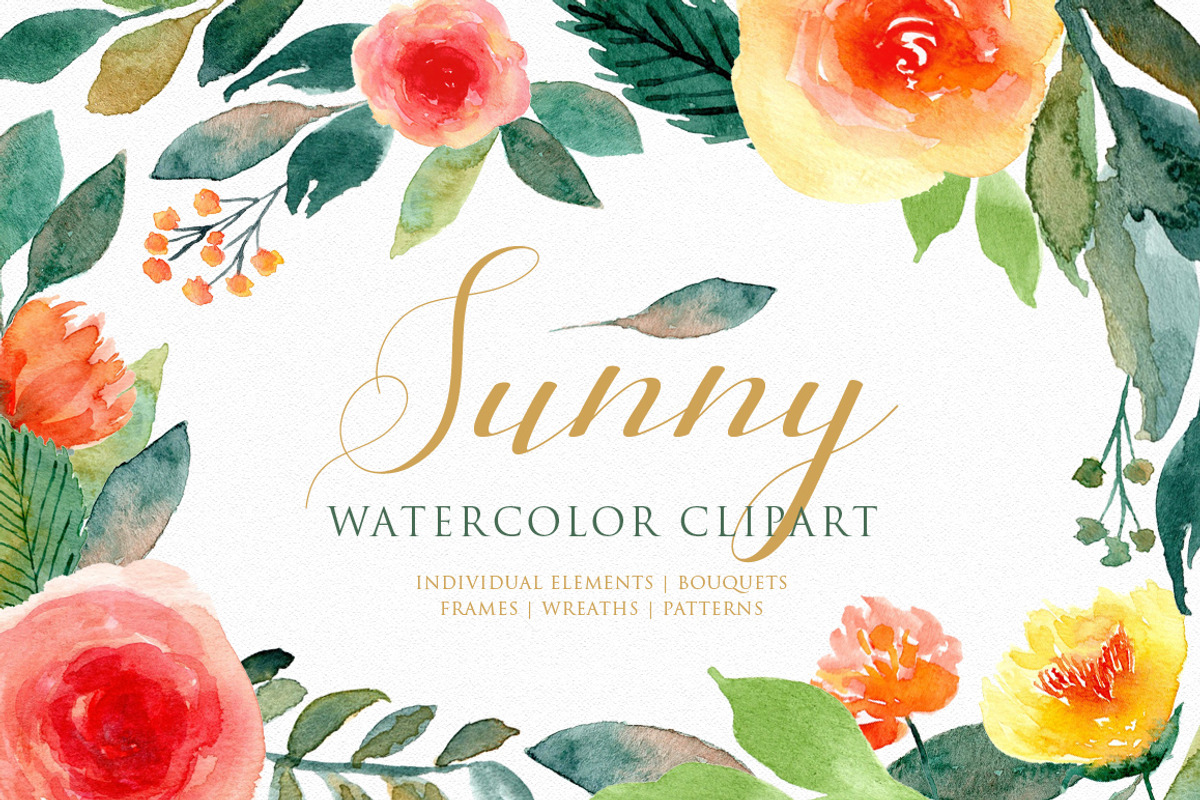Sunny - Watercolor Floral Clipart, a Decorative Illustration by wulano (Photo 1 of 6)