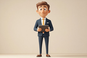 Businessman in a suit holding a tabl, a Photo by Tanuart
