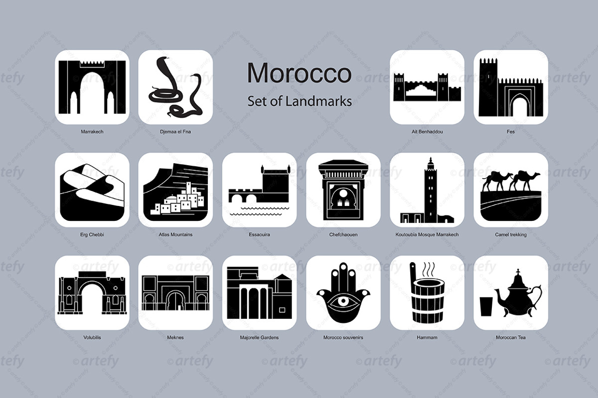 Morocco landmark icons (16x), an Icon by Artefy's Graphic Bar (Photo 2 of 2)