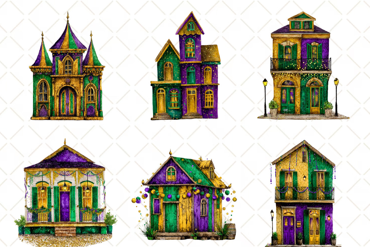 Watercolor Mardi Gras House Clipart, an Illustration by Black Bird Studio (Photo 5 of 6)