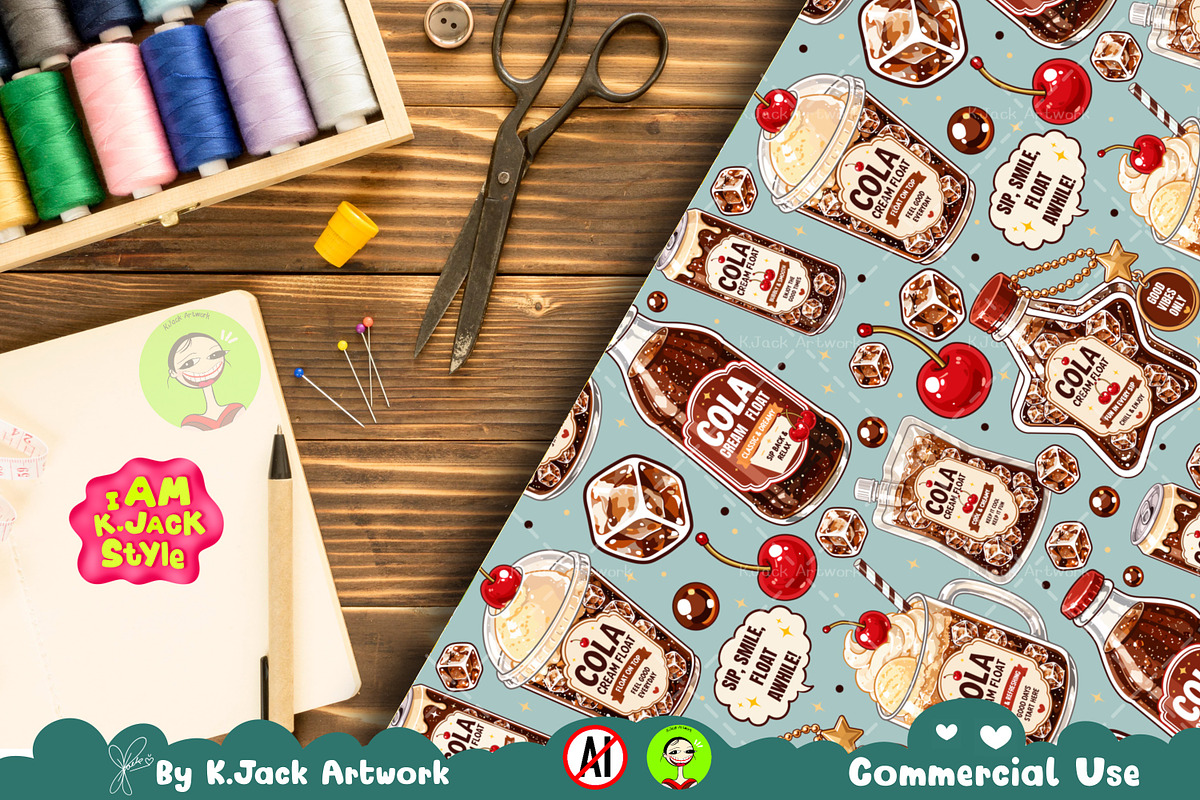 Cute Cola Cream Float Seamless, a Background Graphic by K.JackArtwork (Photo 6 of 8)