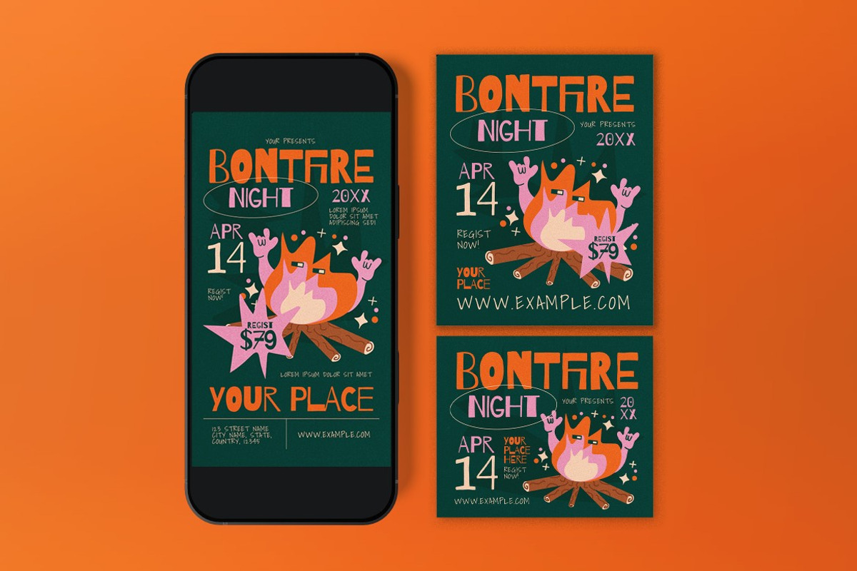 Green Quirky Bonfire Night Flyer Set, a Flyer Template by graphicook (Photo 3 of 3)