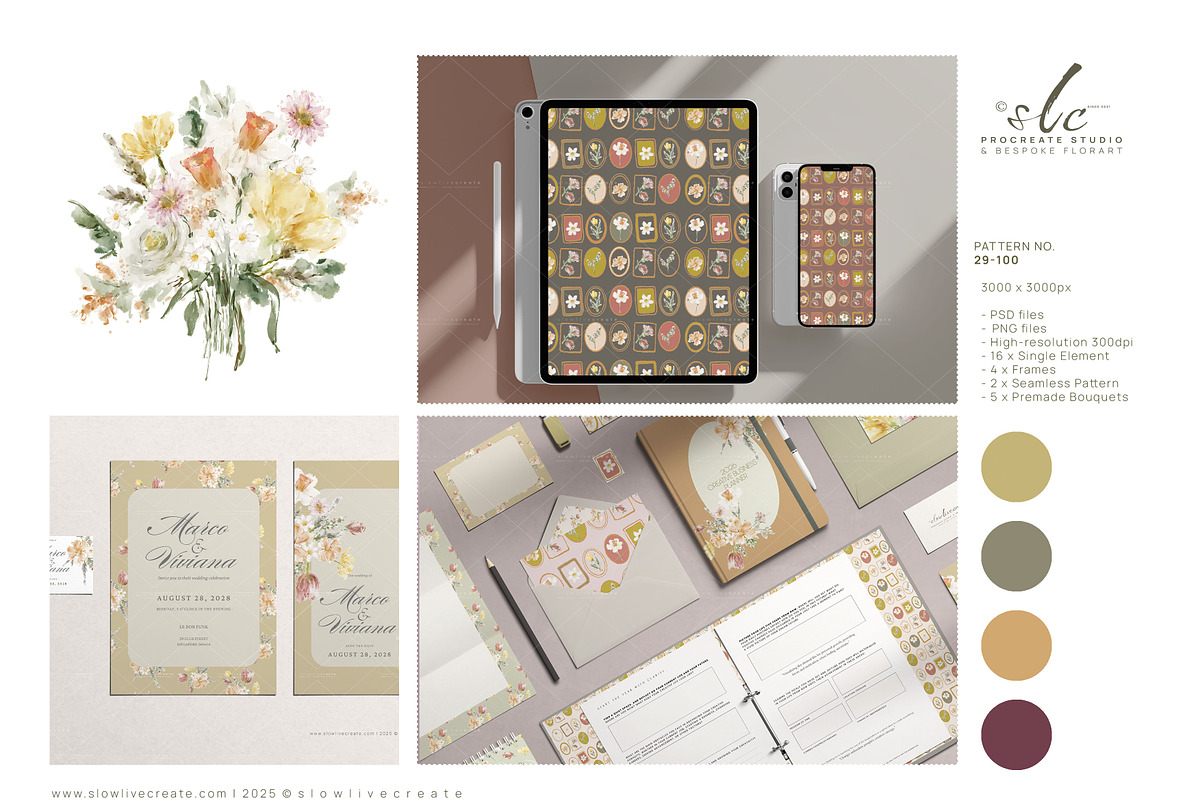 Vintage Floral Stamps Watercolor, a Seasonal Illustration by slowlivecreate (Photo 6 of 6)