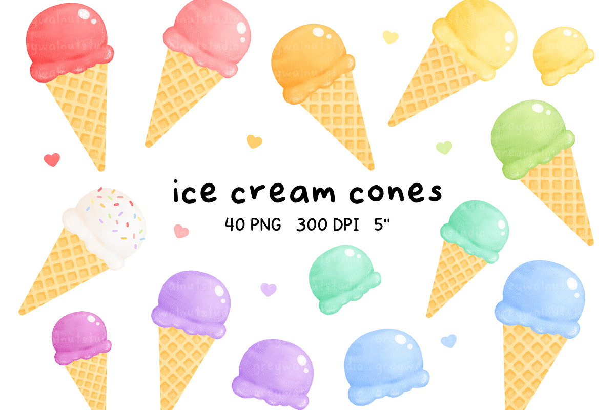 Ice Cream Cones Clipart, an Illustration by greywalnutstudio (Photo 1 of 6)