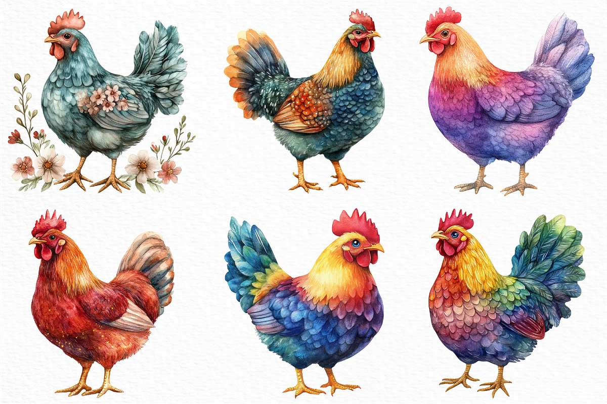 Colorful Chickens Clipart, an Illustration by Craft Nest (Photo 5 of 6)