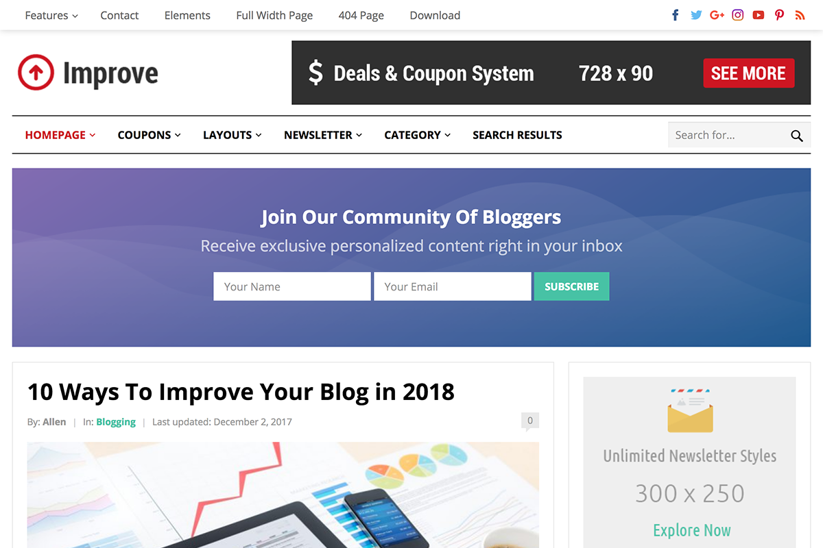 Improve Pro - Blog & Coupon Theme, a WordPress Template by Happy Themes Shop
