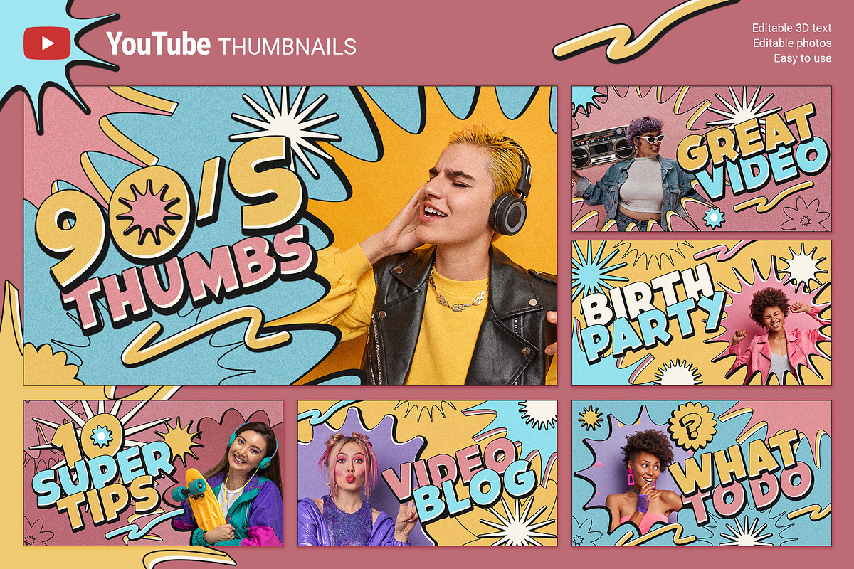 90's Style YouTube Thumbnails, a Social Media Template by Andrew Skoch Design (Photo 1 of 7)