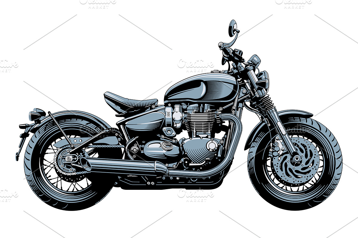 Bobber or chopper motorcycle, vector, a Transportation Illustration by Ledokolua