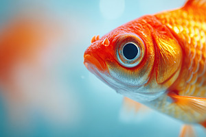 Bright orange goldfish swimming gracefully in a clear aquarium filled with colo, an Animal Photo by AlyaAnd