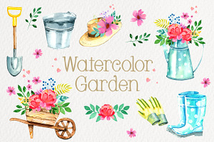 Watercolor Garden. Illustrations set