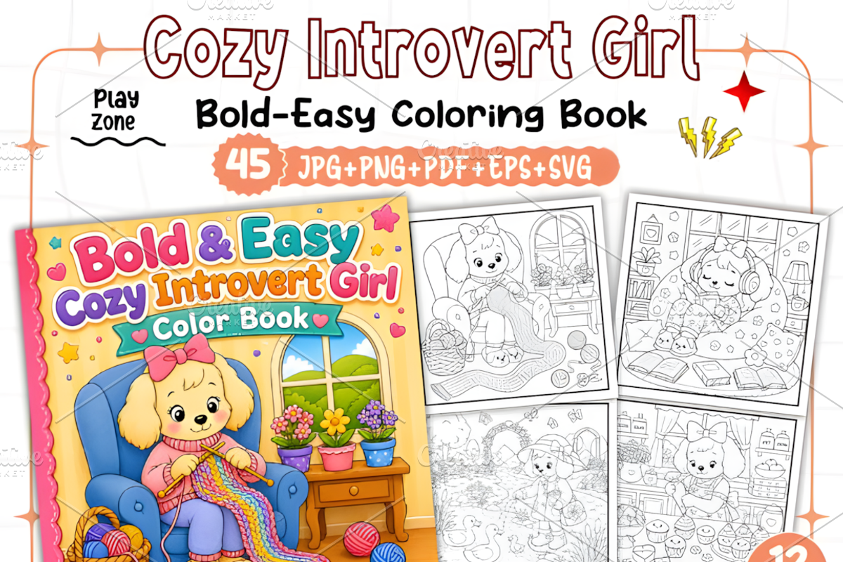 Cozy Introvert Girl Coloring Book, a Person Illustration by Design Station (Photo 1 of 7)