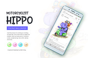 Cartoon hippo motorcyclist. Tshirt, an Animal Illustration by KENO Mascots (Thumbnail 5 of 7)