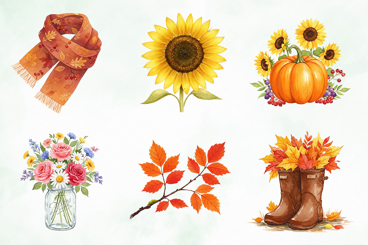 Watercolor Autumn Flower Pumpkin Png, an Illustration by Creative Art (Photo 5 of 7)