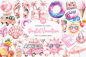 Pastel Vacation Clipart PNG, an Illustration by SinaCreation