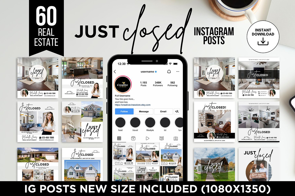 Just Closed Instagram Posts Canva, a Social Media Template by CreativeVinesStore (Photo 2 of 12)