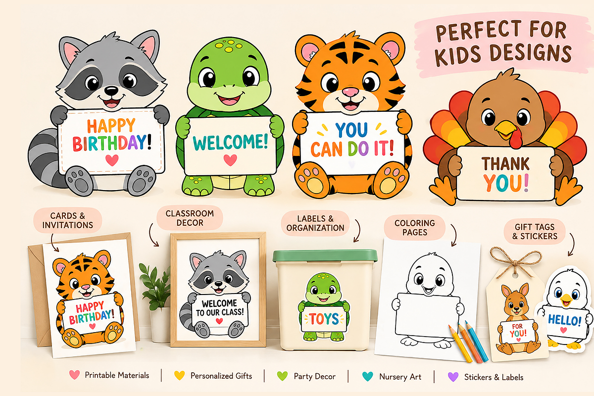 Cute Cartoon Animal Sign Holders, an Animal Illustration by MarisoArt (Photo 6 of 7)