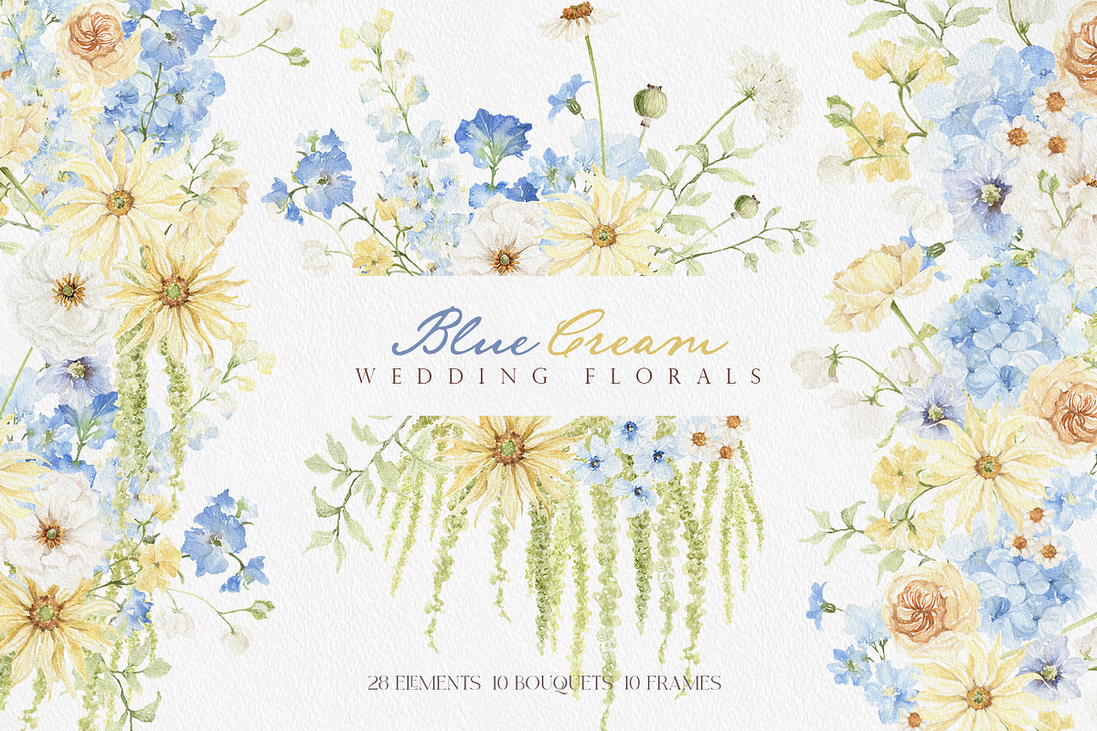 Watercolor Clipart-Blue Cream Floral, a Decorative Illustration by Beigetime (Photo 1 of 16)